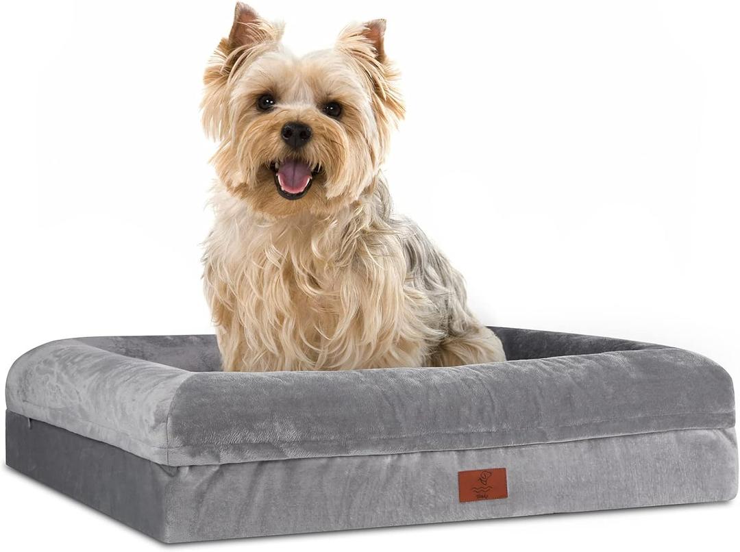 Orthopedic Dog Bed for Small Dogs, Waterproof Puppy Bed with Removable Washable Cover, Egg Crate Foam Small Dog Couch Bed with Removable Bolster Nonskid Bottom (26.0"L x 19.0"W x 6.5"Th, Grey)