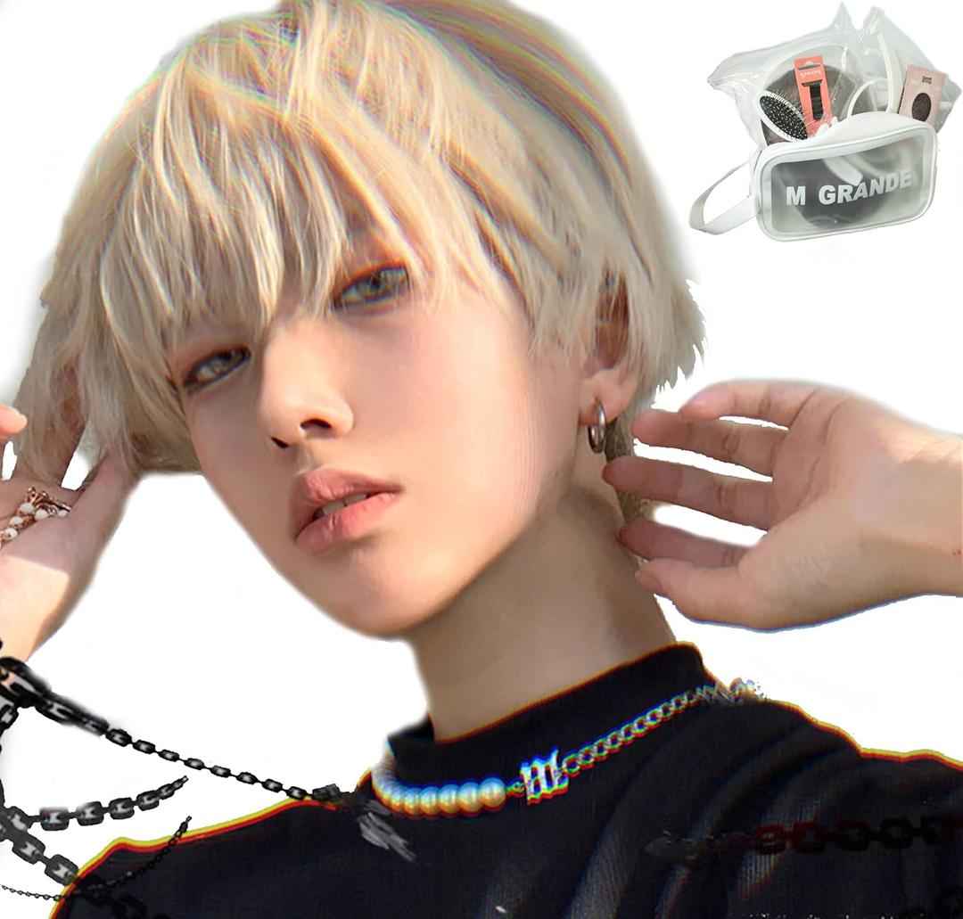 MGRANDE wig premium line 【 active top stylist produce 】 6 items set inner color line men's original wig short small face effect（cool whiteSt DY09B