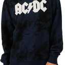 Bioworld ACDC Guitar & Band Logo Crew Neck Long Sleeve Gray Women's Oversized Reversible Pullover Sweatshirt, XXL