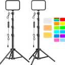 2 x UBeesize 2-Pack RGB Photography Lighting, Studio Lights with Adjustable Tripod Stand and Ball Head, Video Light for Video Recording, Live Streaming, Makeup