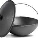 Dutch Oven Pot with Lid Cast Iron Asian Cauldron (Kazan) with Cast Iron Lid Camping Wok Kazan Cooking Pot Kitchen Pot Cookware (15.85 qt. (15 L))