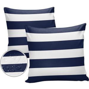 Outdoor Pillows Navy Blue White Stripes Waterproof Outdoor Pillow Covers Geometric Simple Summer Polyester Throw Pillow Covers Garden Cushion Decorative Case for Patio Couch Decoration Set of 2 (16" x 16" (Pack of 2))