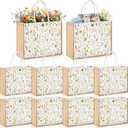 Abbylike 10 Pcs Floral Gift Bag Large Spring Wildflower Bridal Shower Burlap Tote Bag Spring Canvas Bags with Handle Button for Women Bridesmaid Wedding Birthday Engagement Party Favor Supplies