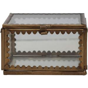 Creative Co-Op Brass and Glass Display Box with Scalloped Edges, Antique Finish (3" Square x 1-3/4"H)