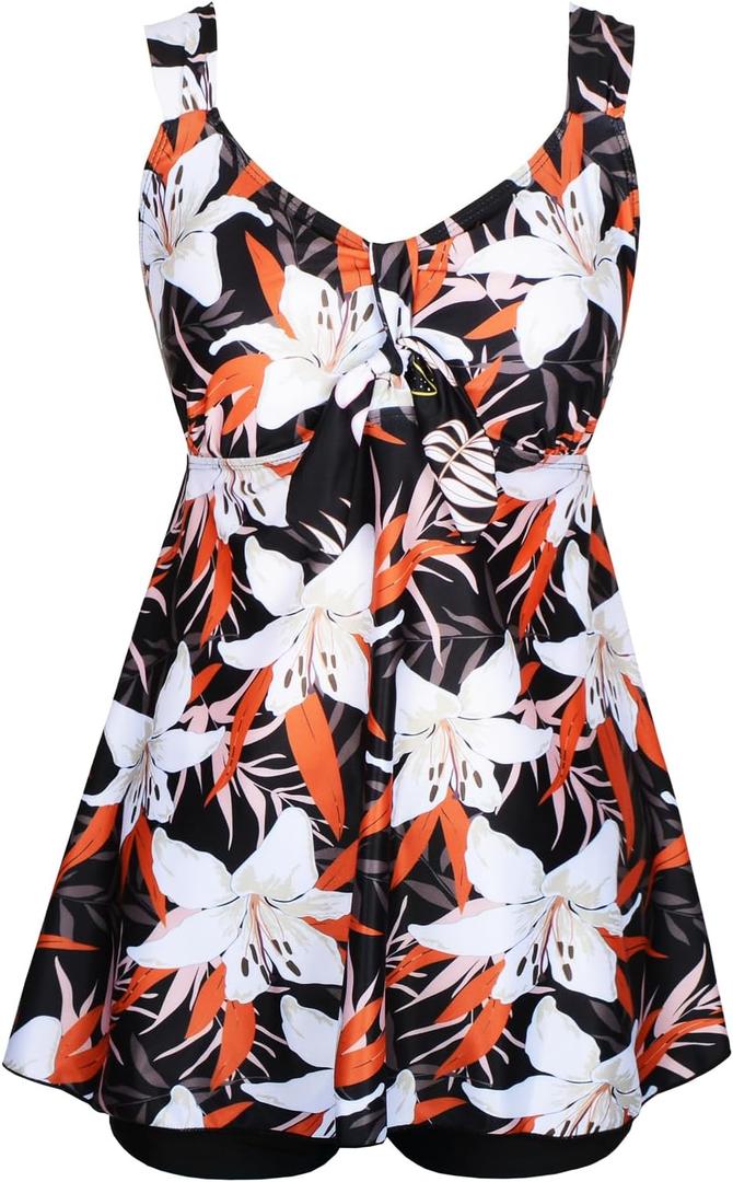 DANIFY Plus Size Swimsuit for Women Tankini Swimdress Tummy Control Swimwear Two Piece Bathing Suit with Shorts (22, Hs36 Floral)