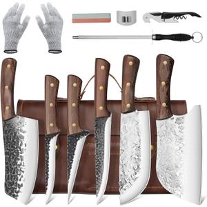 DRAGON RIOT Chef Butcher Knife Set for Meat Cutting with Roll Bag, 12 PCS Japanese Forged Chef Knives Set for Men and Women Gift for Men DRAGON RIOT Chef Butcher Knife Set for Meat Cutting with Roll Bag, 12 PCS Japanese Forged Chef Knives Set for Men and Women Gift for Men