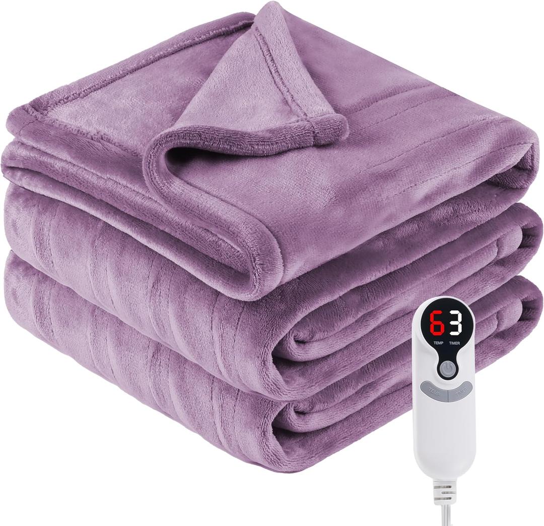 Electric Heated Blanket Throw Size 50"x60", Fast Heating Throw, Soft Microplush for Sofa & Office,6 Heating Levels & 1-10 Hours Auto Off, Machine Washable, Gifts for Family-Purple (05-dark Purple)