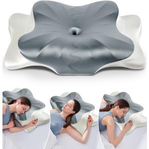 DONAMA Cervical Pillow for Neck and Shoulder Pain Relief, Cooling Contour Memory Foam Pillow, Dual-Height Ergonomic Neck Support Pillow for Side Back Stomach Sleepers with Removable Pillowcase