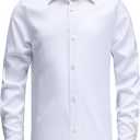 Boys Stretch Wrinkle Free Dress Shirts Button Down Shirt Long Sleeve Formal School Uniform Shirts, White, 10