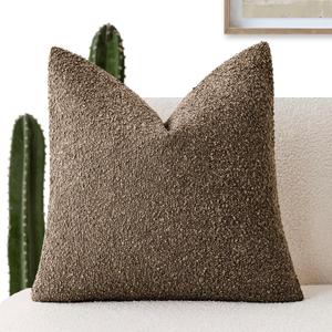 Foindtower Decorative Textured Boucle Throw Pillow Covers Accent Solid Pillow Cases Neutral Soft Cozy Couch Cushion Case for Chair Sofa Bedroom Living Room Home Decor 24x24 Inch, 1PC, Light Brown