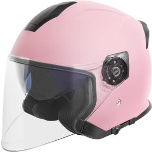 VCAN V88 3/4 Open Face Motorcycle Scooter Helmet ECE & DOT Approved (Small, Matte Pink)