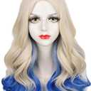 Long Curly Blonde Blue Wig 19.7'' Platinum Blonde Gradient Wave Wigs for Women Halloween Party Daily Costumes