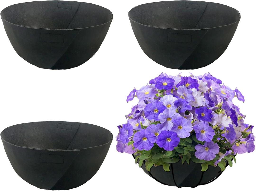 4 Pack 14 Inch Fabric Planter Basket Liner- Felt Flower Pot Liners Replacement Coco Fiber Liner for Hanging Basket Flowers Round Hanging Basket Liners Prevent Birds from Nesting