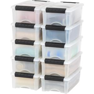 IRIS USA 6 Qt Stackable Plastic Storage Bins with Lids, 10 Pack - BPA-Free, Made in USA - Discreet Organizing Solution, Latches, Durable Nestable Containers, Secure Pull Handle - Pearl