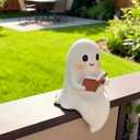 Ghost Reading Book Night Light - Halloween LED Shelf Decor, USB-Powered Spooky Cute Table Lamp for Kids & Adults, Gift-Ready Book Light for Bedroom, Party, Blanket Reading (1, 6in)