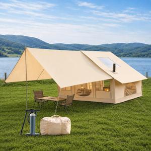 Inflatable Tent with Awning – Creates a Shaded Outdoor Living Space
Quick Setup Waterproof Oxford Blow Up Tent for 4-6 Person Camping, Family Glamping, 4-Season Air House with Pump