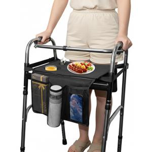 Walker Tray for Folding Walker,Walker Basket Bag,Trays for Walkers for Seniors Detachable with Cup Holder,Walker Trays for Rolling Folding Walker,Walker Accessories for Elderly (Black)