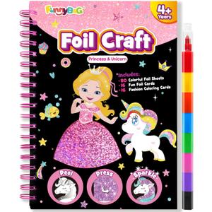 FUNNYB&G Foil Art Craft for Kids - Christmas Crafts Gift Party Favors Stocking Stuffers for Kids Fun Art Supplies Creative Birthday Gift Travel Toys for Girls Boys 4 5 6 7 8 9 Years Old(Princess)