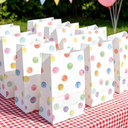36 pcs. Paper party bags, polka-dot gift bags, treat bags with stickers, favor bags for birthdays, weddings, baby showers, and Mother’s Day gifts