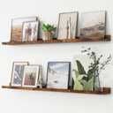 FLYJOE Picture Ledge Shelf, Floating Shelves Set of 2, 48 Inches Long Large Nursery Book Shelves for Toys Storage, Kids Bookshelf Wall Mounted for Living Room Bedroom Decor Books Photo Frames,Brown