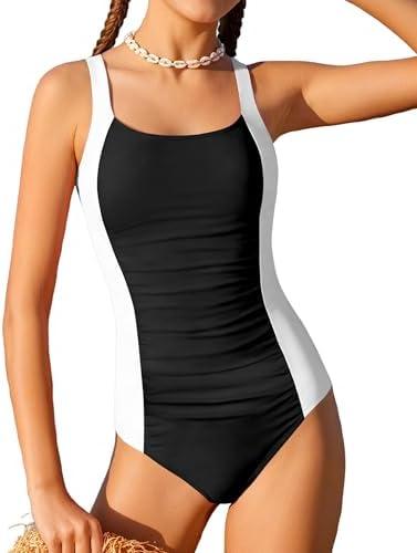 TyeSmo Girls Swimsuit Size 10 Swimsuits for Girls 8-10 Swimsuit One Piece Solid Color Bathing Suits Size 8-10 Adjustable Straps Padded Swimwear
