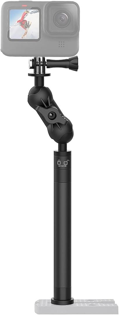 29" Adjustable Kayak Camera Mount with Infinitely Extendable Stand, Kayak Sports Camera Mounting Compatible with GoPro and 1/4" Threaded Cameras
