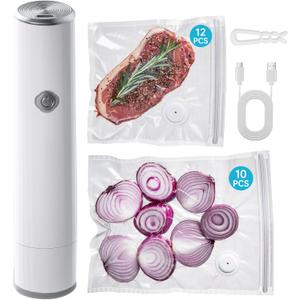 Vacuum Sealer, Handheld Vacuum Sealer for Food, Portable Vacuum Sealer Kit with 22 Reusable Sous Vide Bags, Compact Cordless Vacuum Sealer Machine for Travel, Fresh & Save Meal Prep 
