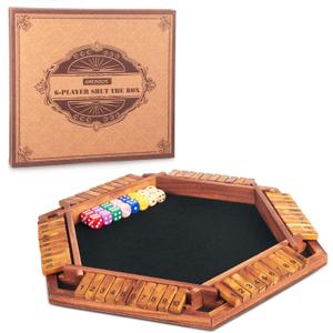 AMEROUS Upgraded 1-6 Players Shut The Box Dice Game, Wooden Board Table Math Game with 16 Dice for Kids Adults, Family Classroom Home Party or Pub