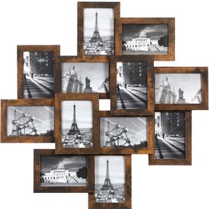 SONGMICS 4x6 Collage Picture Frames, 12-Pack Photo Collage Frame for Wall Decor, Glass Front, Assembly Required, Rustic Brown