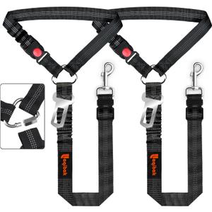 Removable Dog Seat Belt Harness for Car, 3 in 1 Pet Dog Car Seatbelt Leash, Retractable Restraint Secures to Vehicle Headrest & Adjustable Reflective Bungee Dog Seatbelt Tether, Black