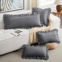 KKJIAF Grey Lumbar Pillow Covers 14x36 Inch Set of 1, Microfiber Ruffled Pillow Shams, Ruffle Sham Pillow Covers Lumbar Pillow Case for Couch Bed Livingroom