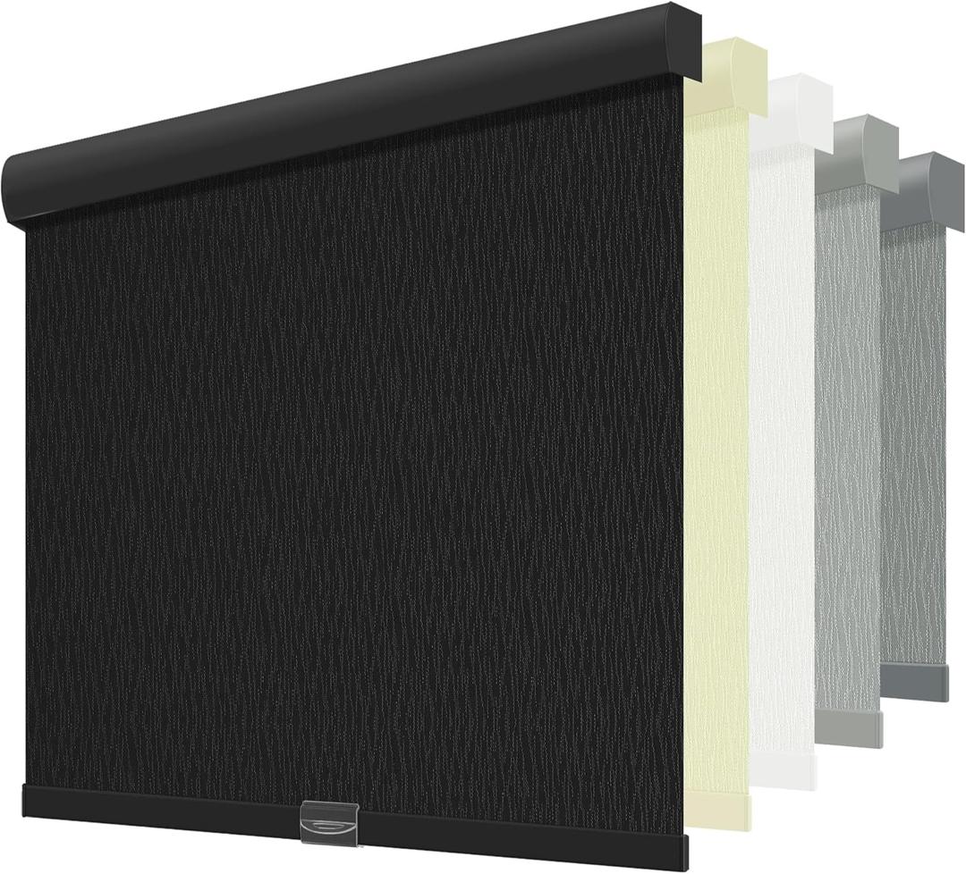 ChrisDowa Cordless Blackout Roller Shades for Windows, Striped Free-Stop Window Blinds with Privacy, Thermal Insulated Window Shades for Home, Office and Door. Black, 34" W x 72" H