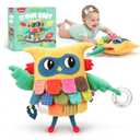 JoyCat Sensory Owl Baby Toy for 0-12 Months, 12''Soft Tummy Time Infant Toy with Multi-Textured Crinkle Feathers, Baby Mirror, Stuffed Animal Plush Montessori Gifts for Newborn Boys and Girls