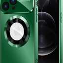 MAKAVO Magnetic for iPhone 12 Pro Max Case, Compatible with MagSafe, Built-in Camera Lens Protector, Logo View, Military Grade Drop Proof Phone Case Cover, Green