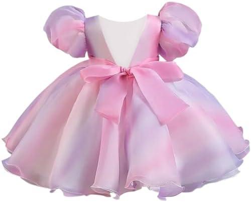 Kismissal Toddler Flower Girl Dress Backless Puffy Tutu Dress for Baby Girls Puff Sleeve Pageant Dresses Birthday Party, Size: 6-7 Years