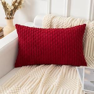 UGASA Christmas Soft Corduroy Decorative Pillow Cover 12x20 Inch Boho Striped Oblong Throw Pillow Cover Modern Home Decor for Sofa Living Room Couch Bed Burgundy, 1 Piece