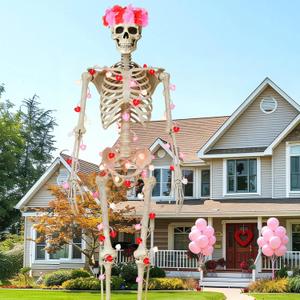 12 Foot Skeleton Valentine's Day Outfit Giant 12FT Skeleton Clothes Accessories Including Red Pink Wreath Heart Balloon 19.5 FT Hearts Lights for for Valentine's Day Garden Lawn Indoor Outdoor Decor