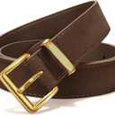 LEACOOLKEY Women Suede Belt for Jeans Dresses Fashion Elegant Ladies Suede Leather Belt with Gold Buckle, Fit Waist Size 28"-32"