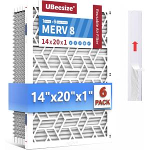 UBeesize 14x20x1 Air Filter(6-Pack),Upgrade AC/HVAC/Furnace Filter,MERV 8,MPR 700,Easy to Close/Open,1xReusable ABS Frame+6xReplaceable Filter(Actual Size: 13.78x19.69x0.87 Inch),White
