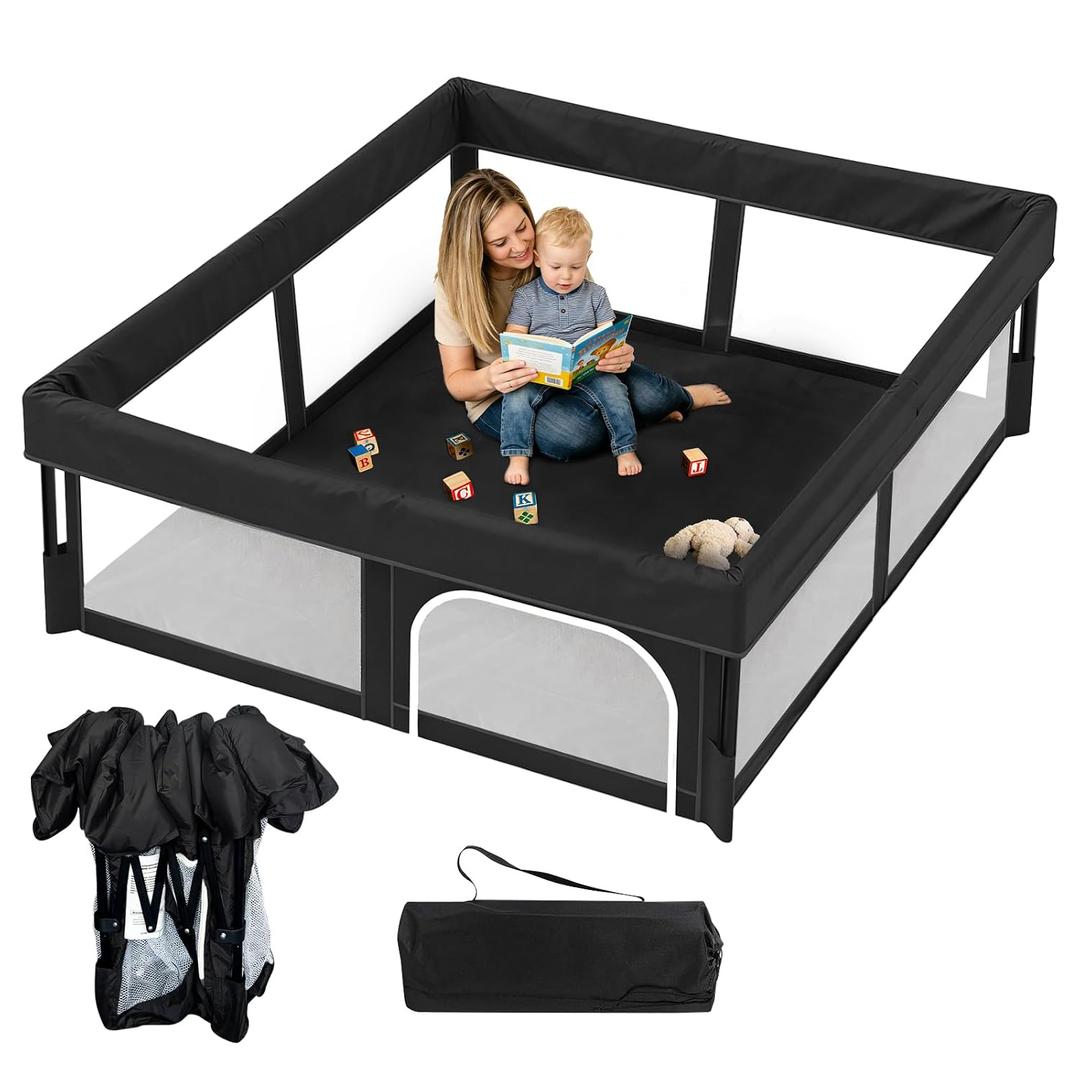 Foldable Baby Playpen, 50"50" Play Yard for Toddlers, Portable & Collapsible Playpen with Gate, ASTM & CPSC Certified, Skin-Friendly & Breathable Mesh, Ideal for Indoor & Outdoor Use with Bag