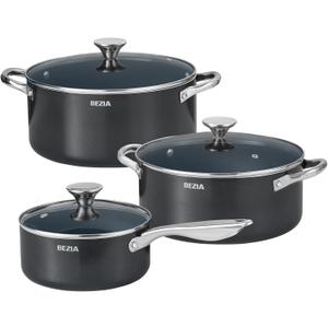 Induction Cookware Set 6-Piece, Stackable Kitchen Cooking Pots Set, 6qt 4.8qt & 2qt Pots with Lids, Dishwasher Safe & Oven Safe, Compatible with All Stoves, Black