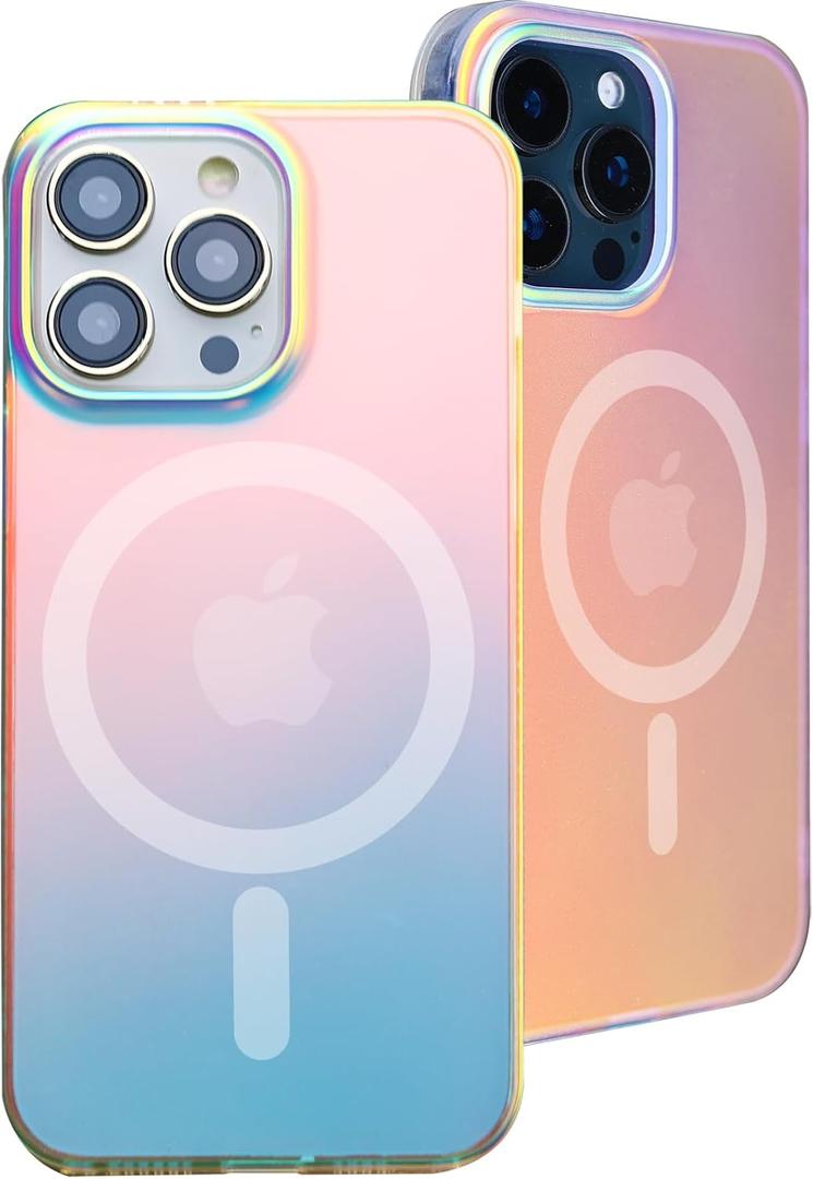 Magnetic for iPhone 13 Pro Case Iridescent Holographic, [Compatible with Magsafe] Matte Translucent Slim Protective Phone Case for iPhone 13 Pro