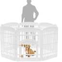 IRIS USA Dog Playpen with Door, 34 8 Panel Pet Exercise Pen Indoor Outdoor Puppy Play Pen, Portable Plastic Pet Fence for Small Medium Dogs, Foldable 63 x 63 x 34, White