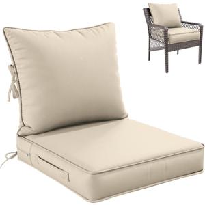 Premium Outdoor Seat Cushion Chair Cushions for Patio Furniture 22 L X 24 W X 4 H Waterproof & Fade Resistant Deep Seat and Backrest Cushion Set with Removable Covers for Chair, Sofa (Cream)