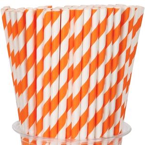 Packs Orange Biodegradable Striped Paper Straws, Disposable Drinking Straws for Birthday Carnival Summer Pool Party Wedding Baby Shower Halloween Christmas Party Decoration Supplies