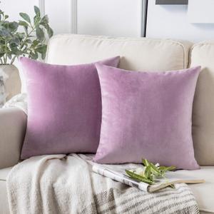 Phantoscope Pack of 2 Velvet Decorative Throw Decorative Pillow Cover Soft Solid Square Cushion Case for Couch Light Purple 20 x 20 inches 50 x 50 cm