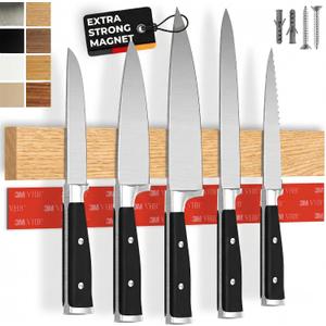 Magnetic Knife Holder for wall, 16" no drilling required, includes self-adhesive tape, extra strong for holding knives – Awarded magnet strip – Oak