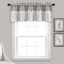Lush Decor Linen Button Farmhouse Valance Curtians 52"W x 18"L Gray & Off White - Linen Valances For Windows - Kitchen Curtains Valances