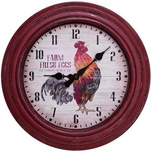 La Crosse 404-3630 12-inch Round Distressed Red Rooster Analog Wall Clock