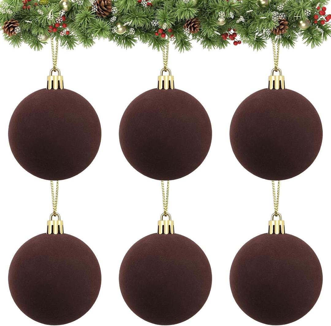 2 x Velvet Ball Ornaments Christmas Balls Brown 6 PCS 2.36-Inch Xmas Tree Ball Ornaments for Party Christmas Tree Decor Baby Shower First Xmas Decorations